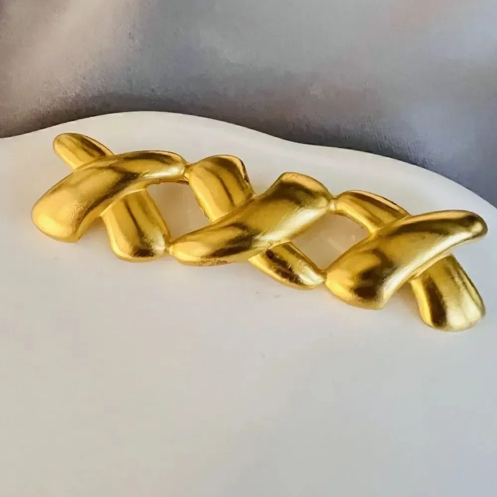 Vintage ANNE KLEIN Brooch Matte Satin Brushed Gold Tone XXX Bar MCM 4” 4549